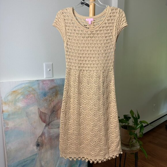 Lilly Pulitzer Paley Crochet Sweater Dress Gold Metallic Style #26045 Size Small - Picture 2 of 13